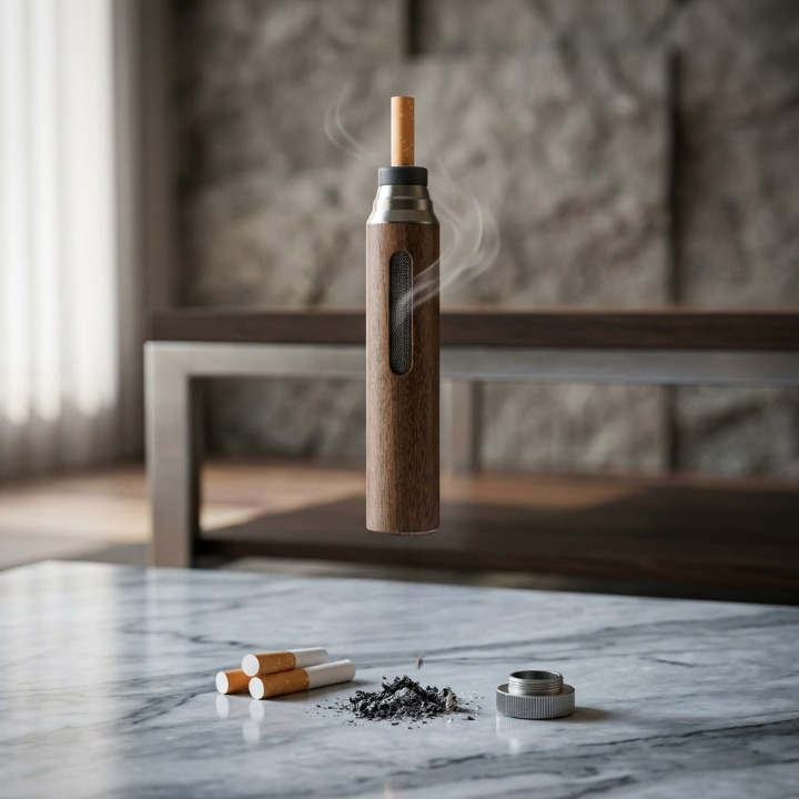 Premium Wooden Portable Ash Catcher & Cigarette Holder | Mess-Free Anti-Ash Tube with Universal Adapters