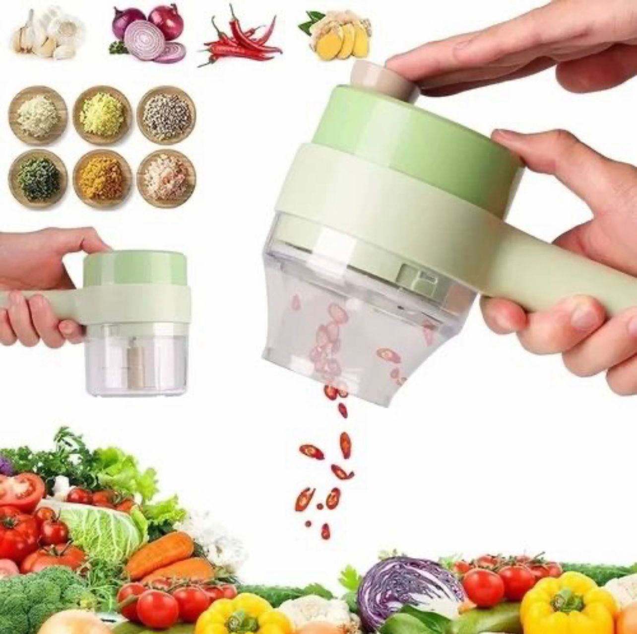4-in-1 Portable Electric Vegetable Cutter & Chopper | Smart Handheld Wireless Food Processor