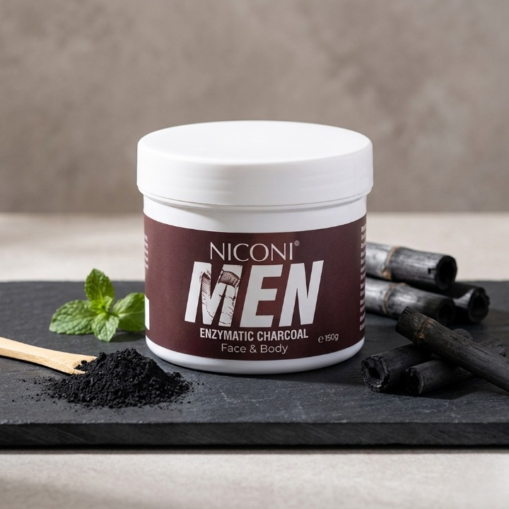NICONI Men's Enzymatic De-Tan & Charcoal Pack | Deep Cleansing Face & Body Exfoliator