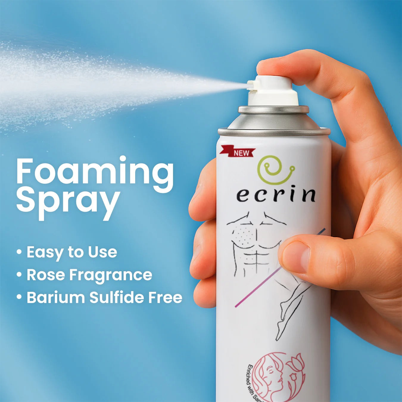 Ecrin Painless Hair Removal Foaming Spray (New 200ml) | Fast 8-Minute Action for Men & Women