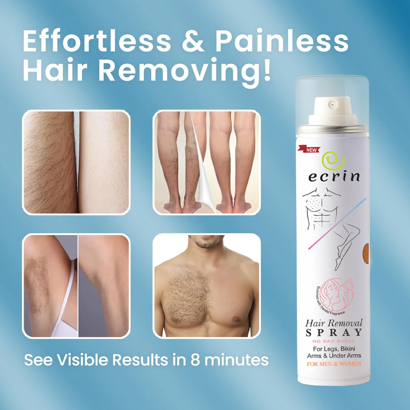 Ecrin Painless Hair Removal Foaming Spray (New 200ml) | Fast 8-Minute Action for Men & Women