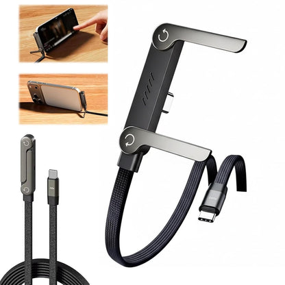 240W Ultra-Fast Type-C Charging Cable with Built-In Foldable Phone Stand | Right-Angle Gaming & Media Cable