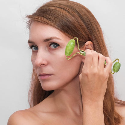 Genuine Jade Facial Roller & Gua Sha Set | Anti-Aging Cooling Massager for Skin Firming & Contouring