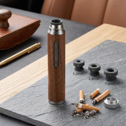 Premium Wooden Portable Ash Catcher & Cigarette Holder | Mess-Free Anti-Ash Tube with Universal Adapters