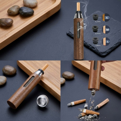 Premium Wooden Portable Ash Catcher & Cigarette Holder | Mess-Free Anti-Ash Tube with Universal Adapters