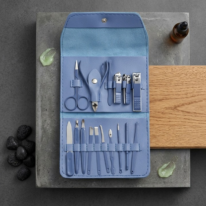 Premium 16-Piece Manicure & Pedicure Grooming Kit | Professional Stainless Steel Nail Care Set with PU Leather Travel Case