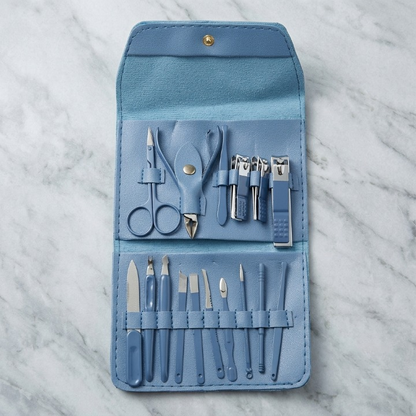 Premium 16-Piece Manicure & Pedicure Grooming Kit | Professional Stainless Steel Nail Care Set with PU Leather Travel Case