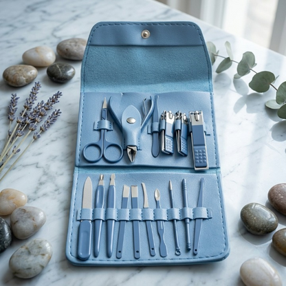 Premium 16-Piece Manicure & Pedicure Grooming Kit | Professional Stainless Steel Nail Care Set with PU Leather Travel Case