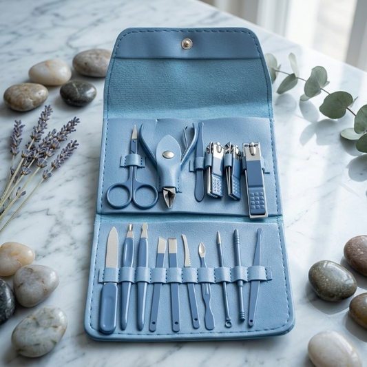 Premium 16-Piece Manicure & Pedicure Grooming Kit | Professional Stainless Steel Nail Care Set with PU Leather Travel Case