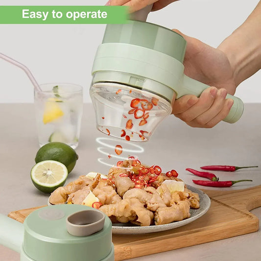 4-in-1 Portable Electric Vegetable Cutter & Chopper | Smart Handheld Wireless Food Processor