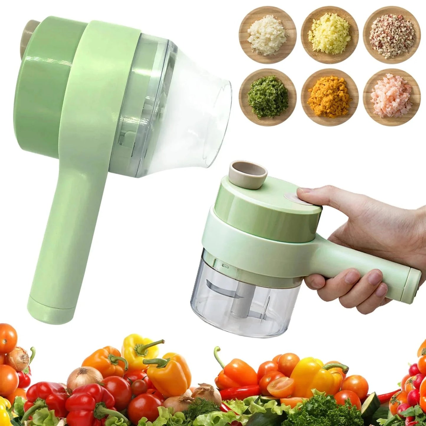 4-in-1 Portable Electric Vegetable Cutter & Chopper | Smart Handheld Wireless Food Processor