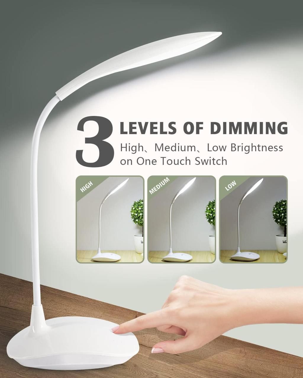 Minimalist Flexi-Glow LED Desk Lamp | 360° Flexible Gooseneck & 3-Level Touch Dimmable Reading Light