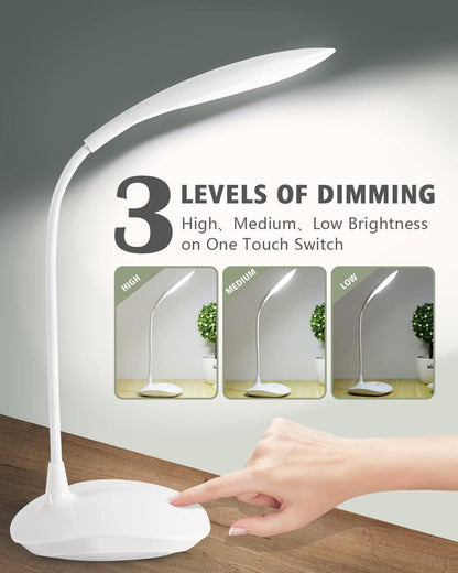 Minimalist Flexi-Glow LED Desk Lamp | 360° Flexible Gooseneck & 3-Level Touch Dimmable Reading Light