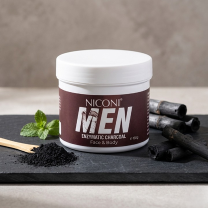 NICONI Men's Enzymatic De-Tan & Charcoal Pack | Deep Cleansing Face & Body Exfoliator
