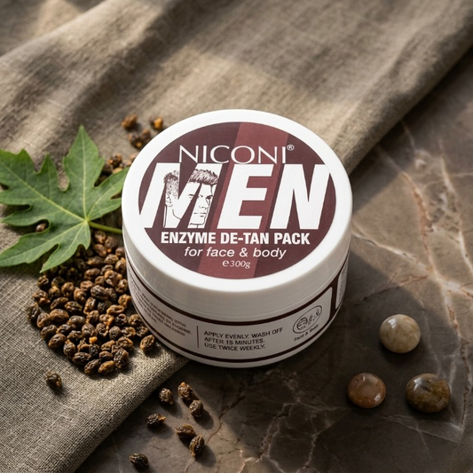 NICONI Men's Enzymatic De-Tan & Charcoal Pack | Deep Cleansing Face & Body Exfoliator
