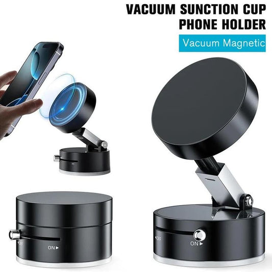 Ultra-Compact Magnetic Vacuum Suction Phone Holder | Foldable MagSafe Compatible Car & Desk Mount