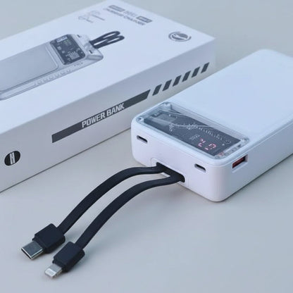 Cyber-Clear 20000mAh Power Bank | PD 22.5W Super Fast Charger with Built-In Dual Cables & LED Display