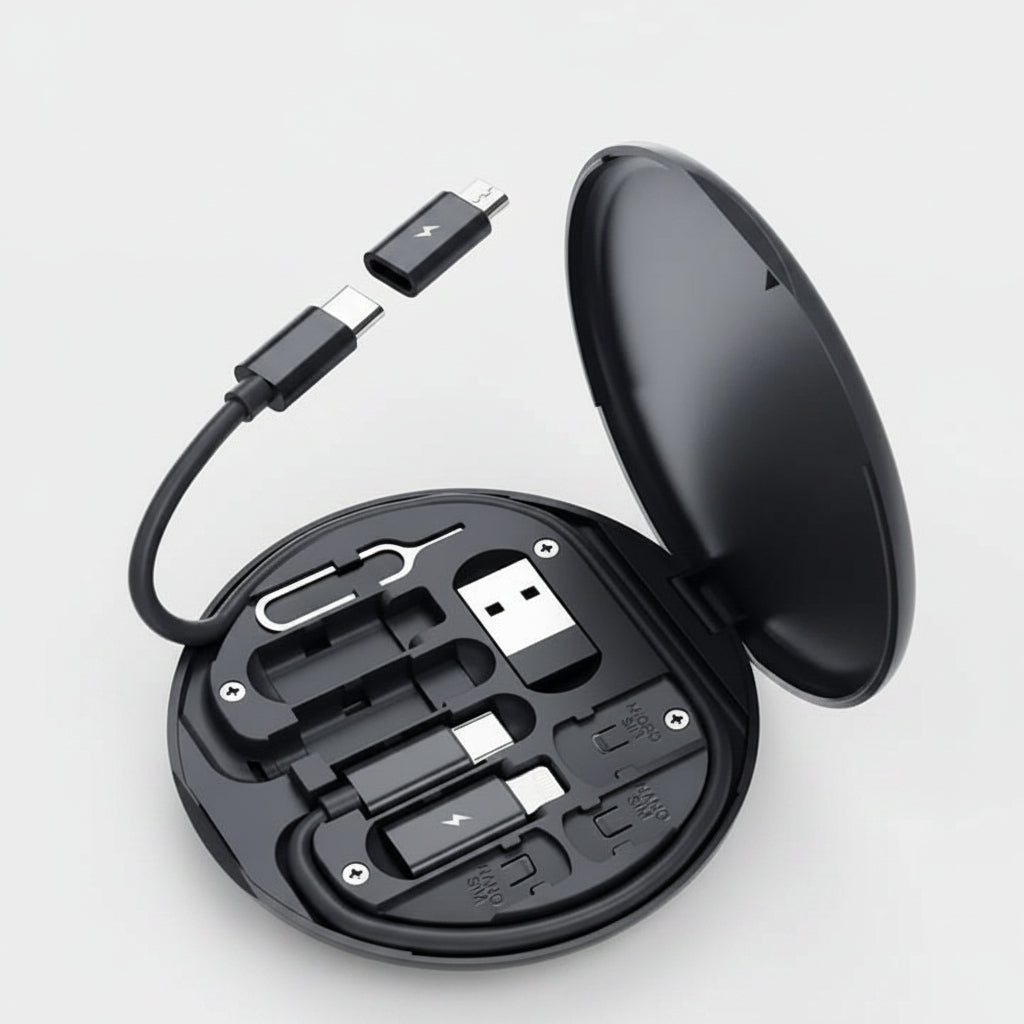 Premium 5-in-1 Ultimate Data Cable Set | 60W Fast Charging Travel Kit with Phone Stand & SIM Storage