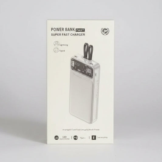 Cyber-Clear 20000mAh Power Bank | PD 22.5W Super Fast Charger with Built-In Dual Cables & LED Display
