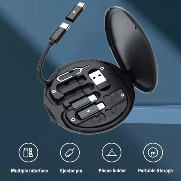 Premium 5-in-1 Ultimate Data Cable Set | 60W Fast Charging Travel Kit with Phone Stand & SIM Storage