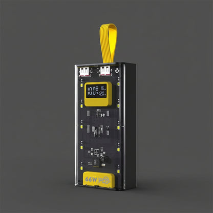 Cyberpunk 66W PD Super Fast Charging Power Bank | Transparent Battery Pack with Smart LED Display & Camping Light