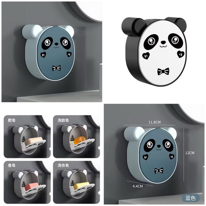 Adorable Panda Wall-Mounted Soap Holder | Drill-Free Flip-Lid Bar Soap Box with Drainage