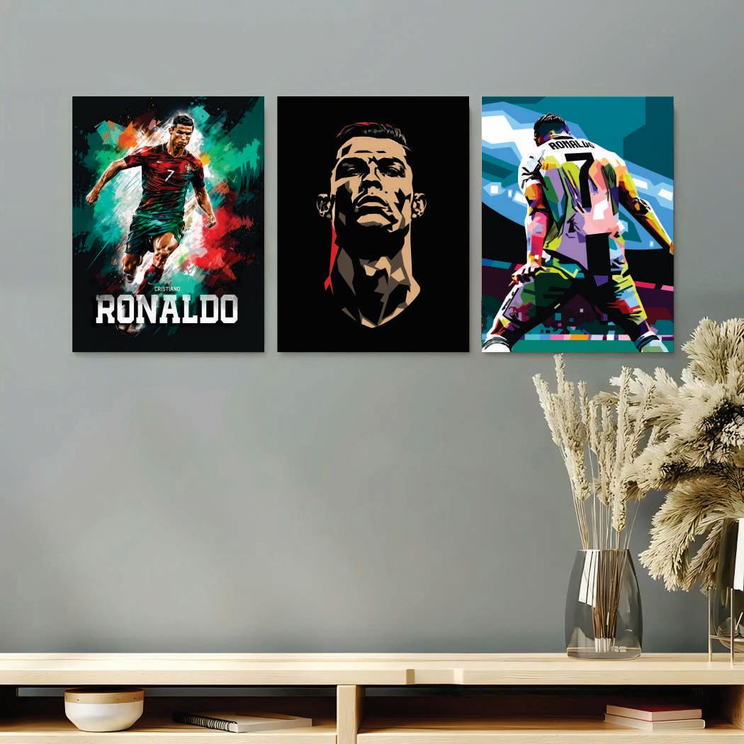 Set of 3 Cristiano Ronaldo CR7 Wall Art Frames | 8x11 Inches Premium Football Poster Decor