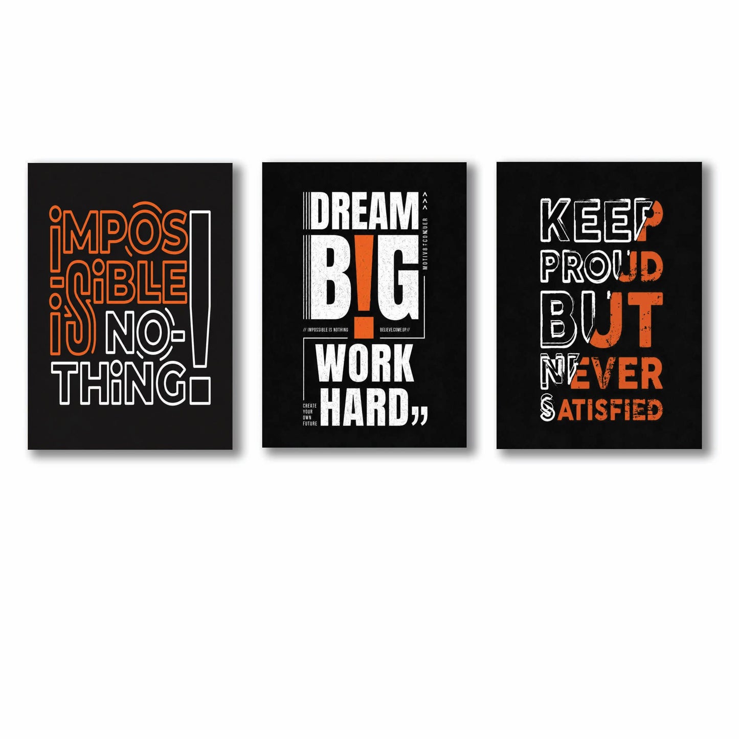 Set of 3 Motivational Wall Art Frames | 8x11 Inches Premium Typography Decor for Office, Gym & Study Room