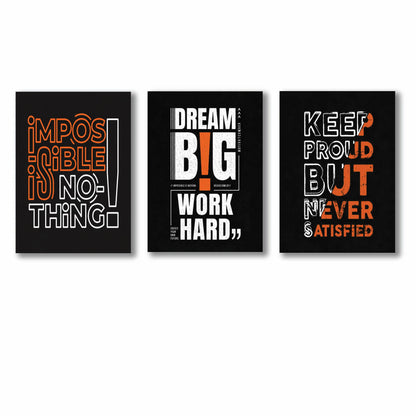 Set of 3 Motivational Wall Art Frames | 8x11 Inches Premium Typography Decor for Office, Gym & Study Room