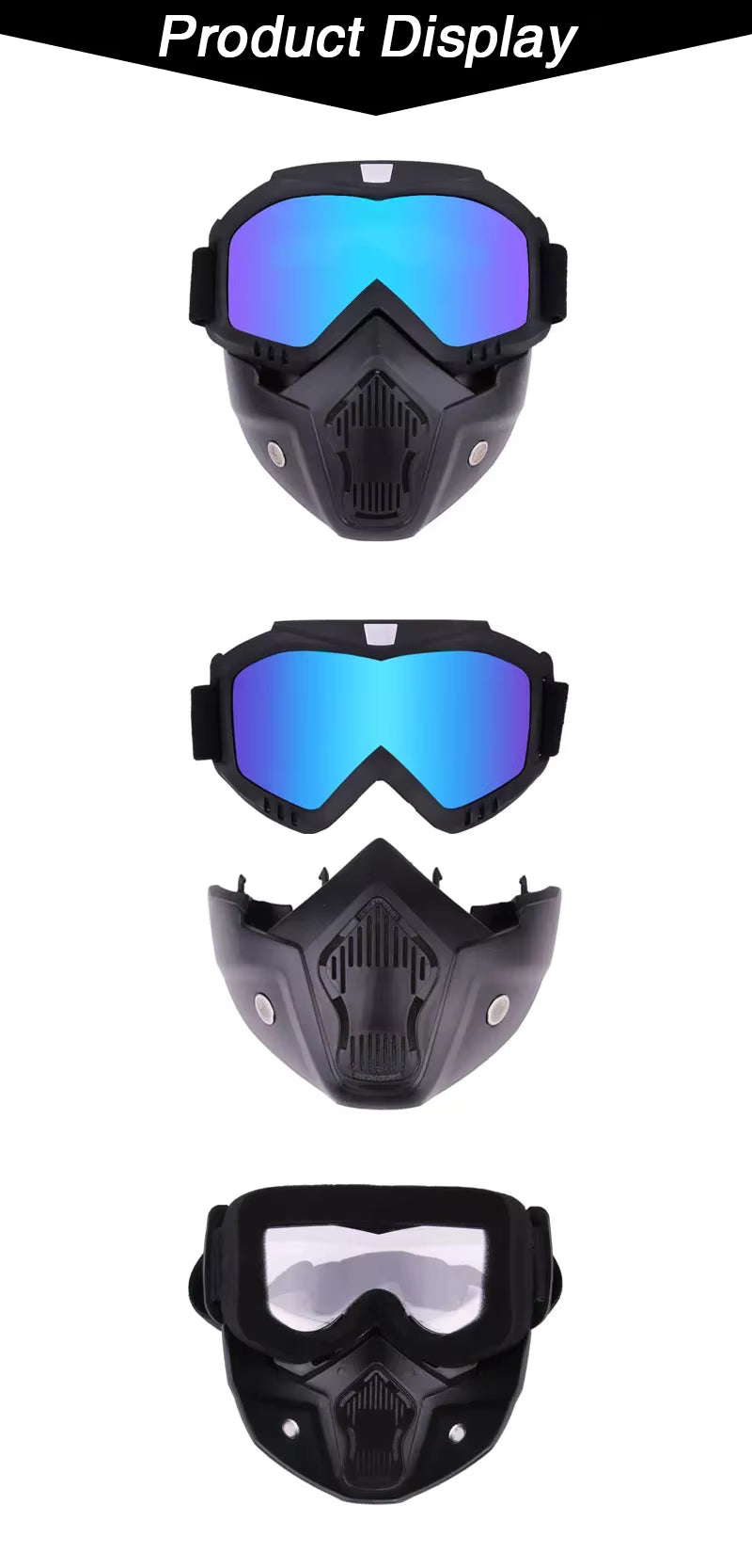 Ultimate Tactical Motorcycle Goggles with Detachable Face Mask | Anti-Fog, UV400, Windproof Riding Shield for Motocross, Skiing & Outdoor Sports