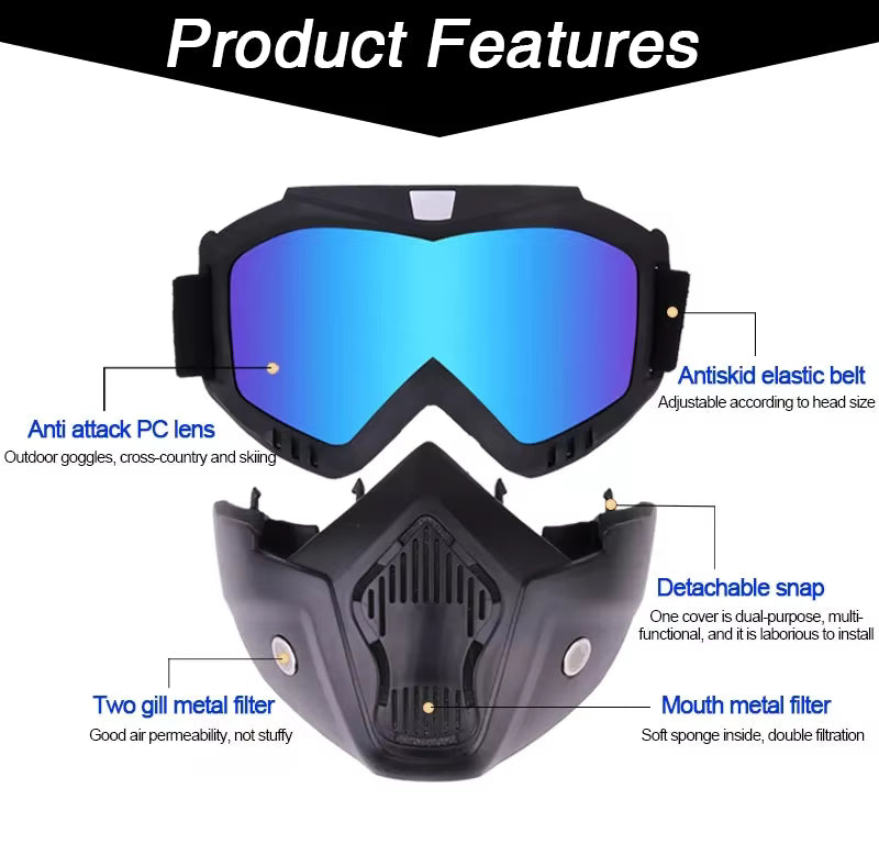 Ultimate Tactical Motorcycle Goggles with Detachable Face Mask | Anti-Fog, UV400, Windproof Riding Shield for Motocross, Skiing & Outdoor Sports