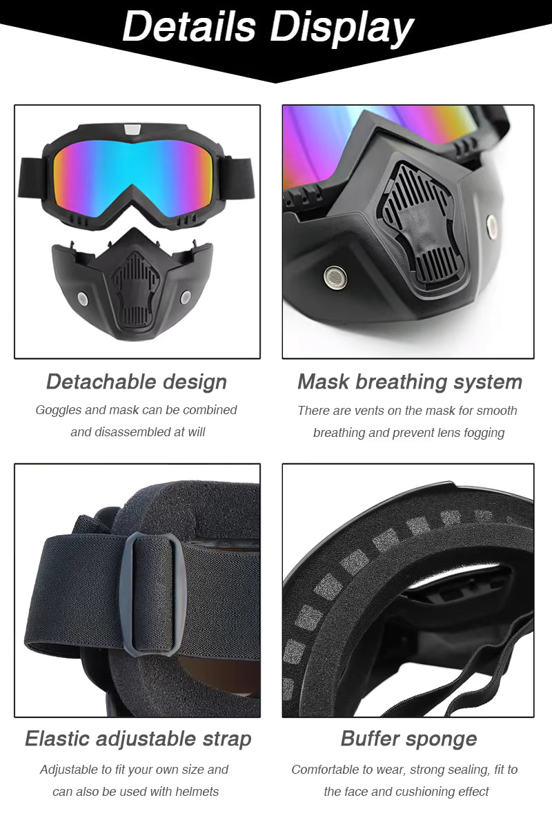 Ultimate Tactical Motorcycle Goggles with Detachable Face Mask | Anti-Fog, UV400, Windproof Riding Shield for Motocross, Skiing & Outdoor Sports