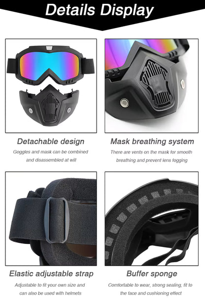 Ultimate Tactical Motorcycle Goggles with Detachable Face Mask | Anti-Fog, UV400, Windproof Riding Shield for Motocross, Skiing & Outdoor Sports